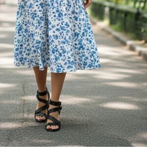 Eileen Fisher Black Leather Heeled Sandals Sz 9